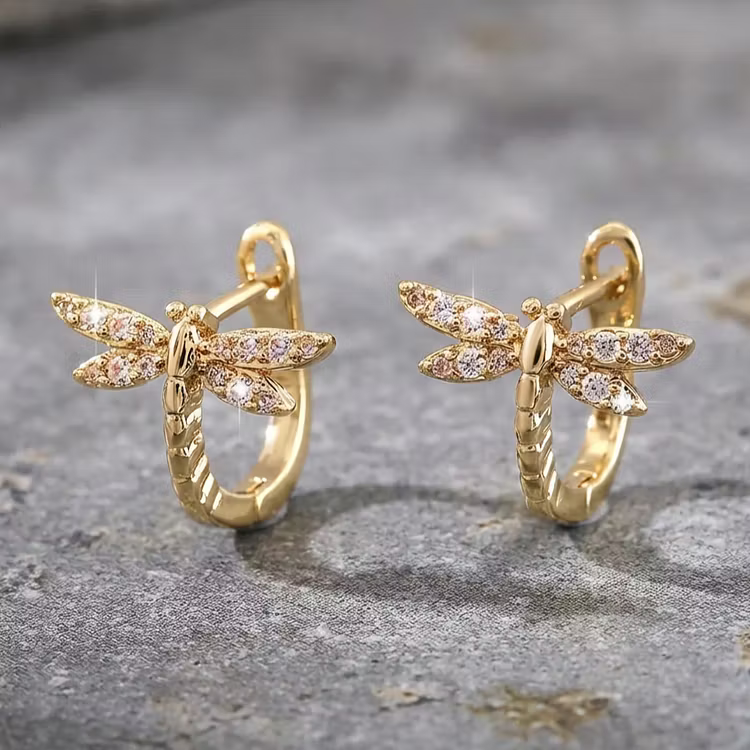 Aoaome Vintage Round Inlaid Zirconia Dragonfly Earrings