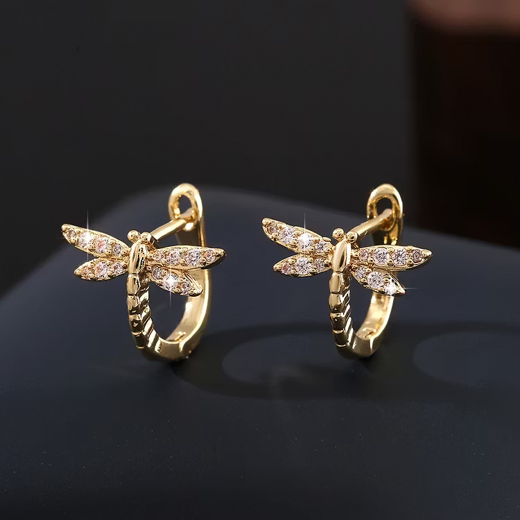 Aoaome Vintage Round Inlaid Zirconia Dragonfly Earrings