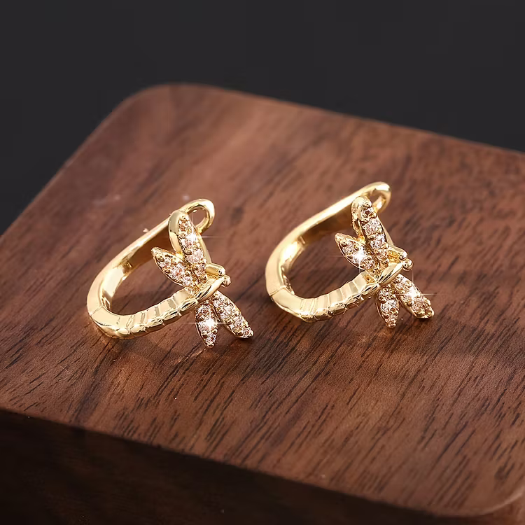 Aoaome Vintage Round Inlaid Zirconia Dragonfly Earrings