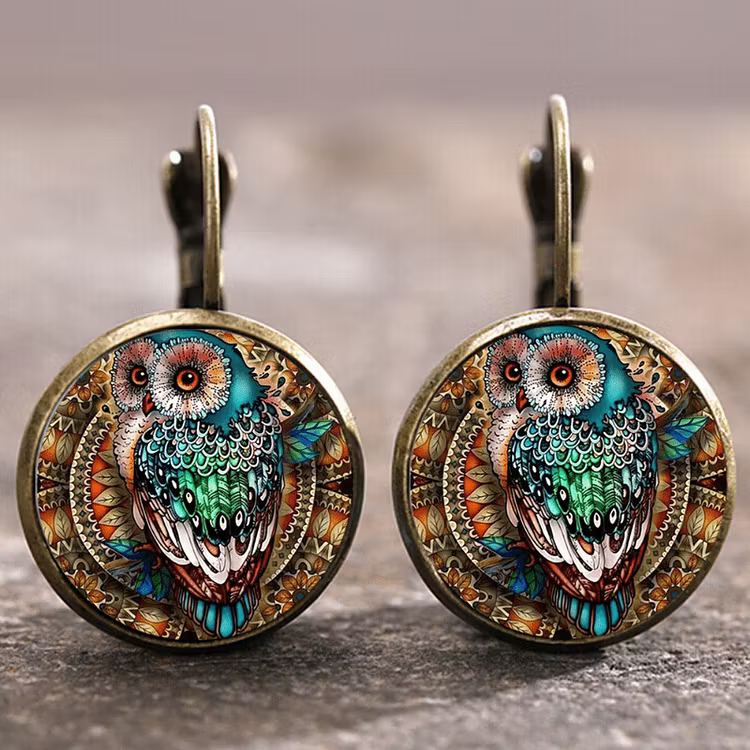 Aoaome Vintage Rounded Crystal Owl Earrings