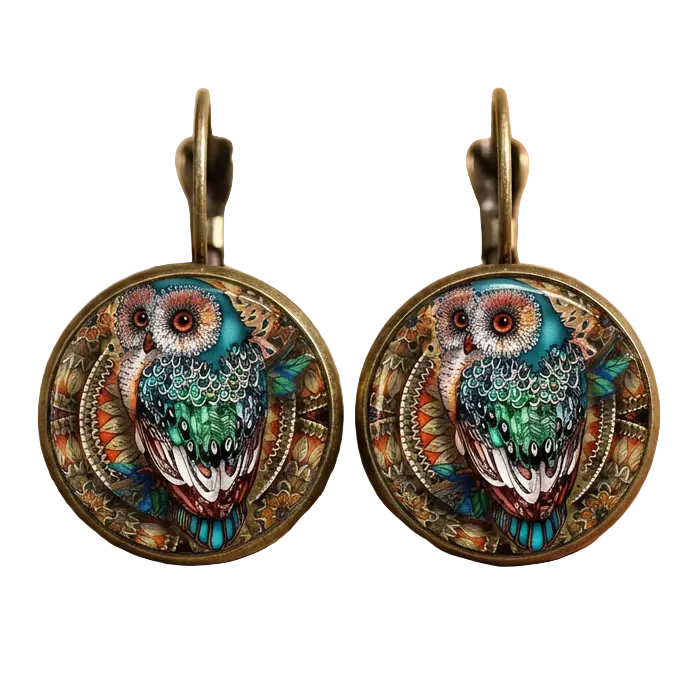 Aoaome Vintage Rounded Crystal Owl Earrings