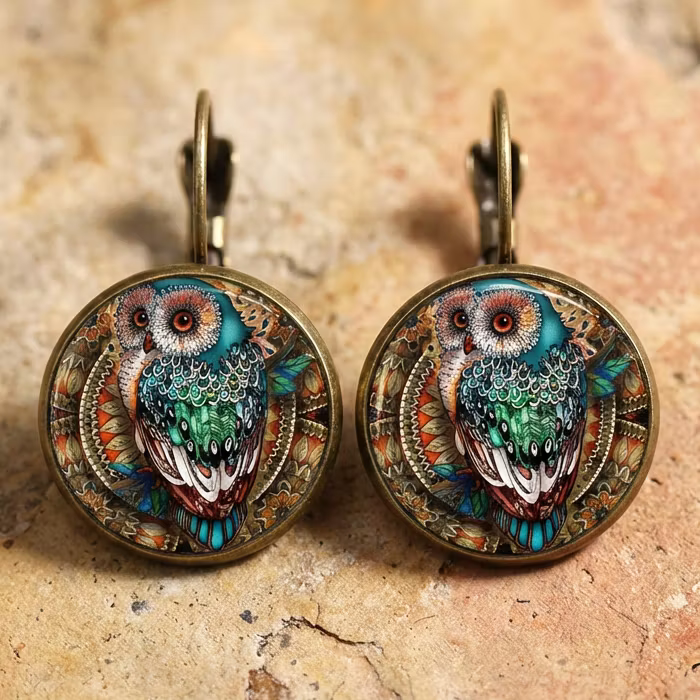 Aoaome Vintage Rounded Crystal Owl Earrings