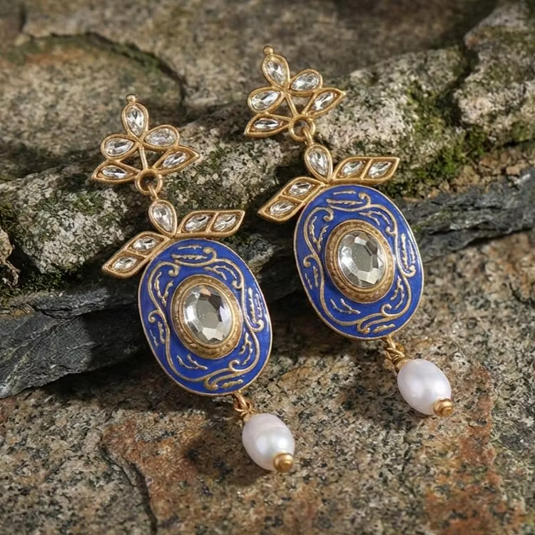 Aoaome Vintage Royal Blue Enamel Pearl Earrings