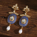 Aoaome Vintage Royal Blue Enamel Pearl Earrings