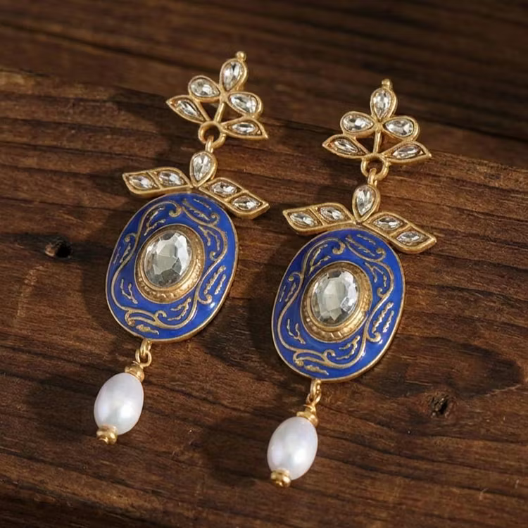 Aoaome Vintage Royal Blue Enamel Pearl Earrings