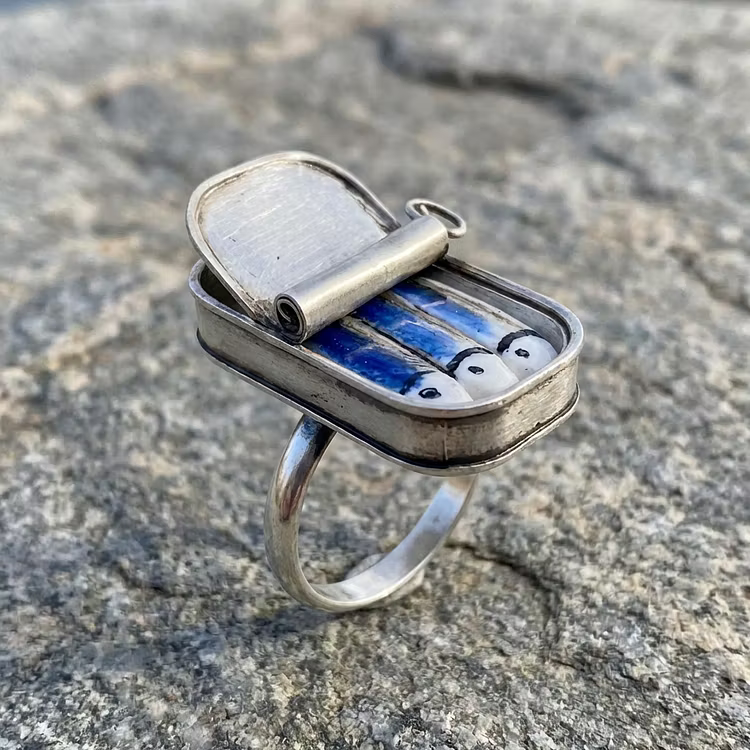 Aoaome Vintage Sardine Tin Fish Rings