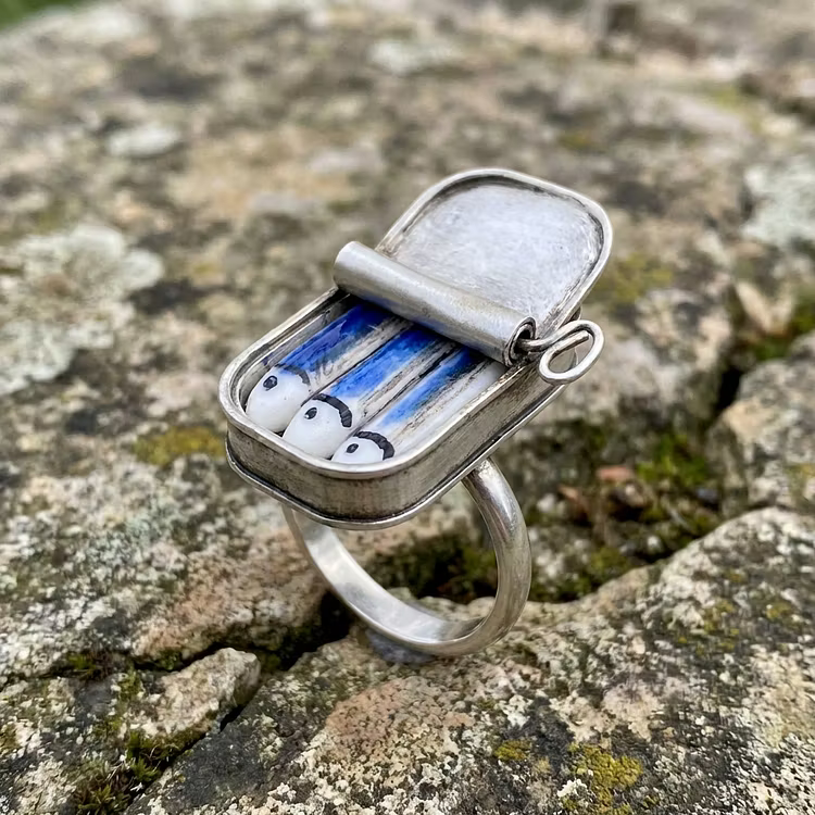 Aoaome Vintage Sardine Tin Fish Rings