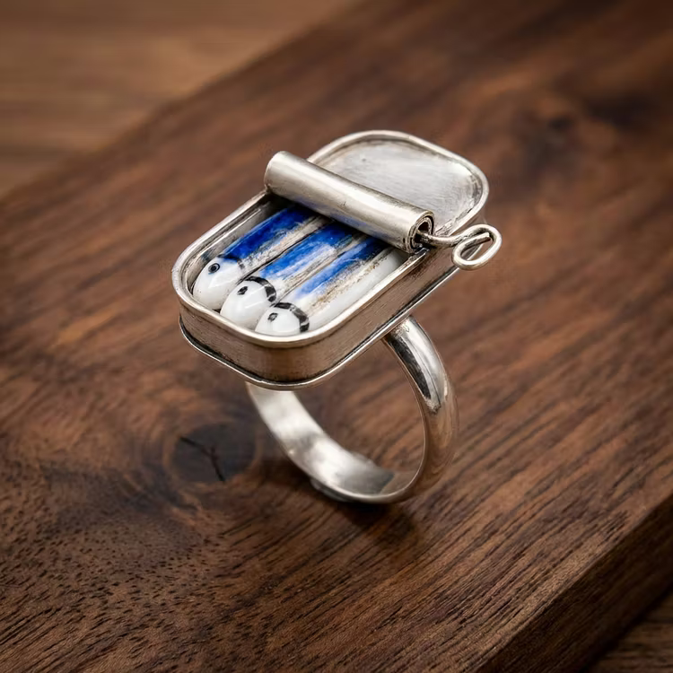 Aoaome Vintage Sardine Tin Fish Rings