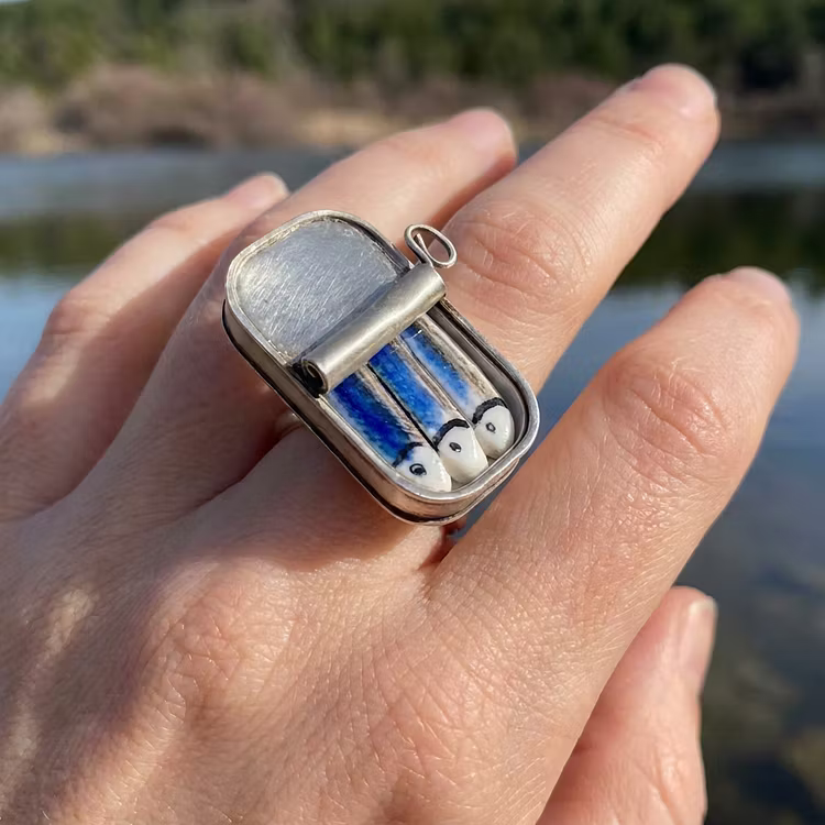 Aoaome Vintage Sardine Tin Fish Rings