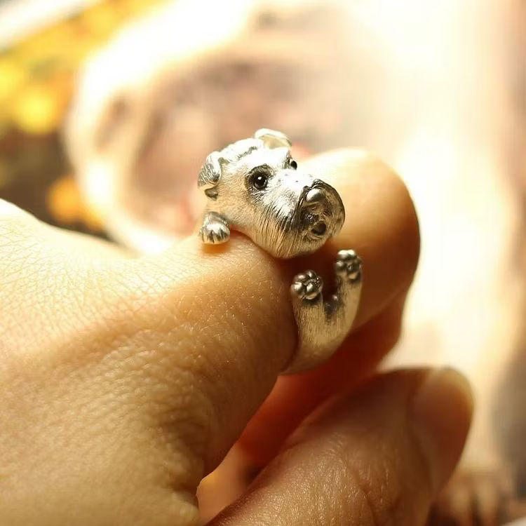 Aoaome Vintage Schnauzer Dog Silver Wrap Rings