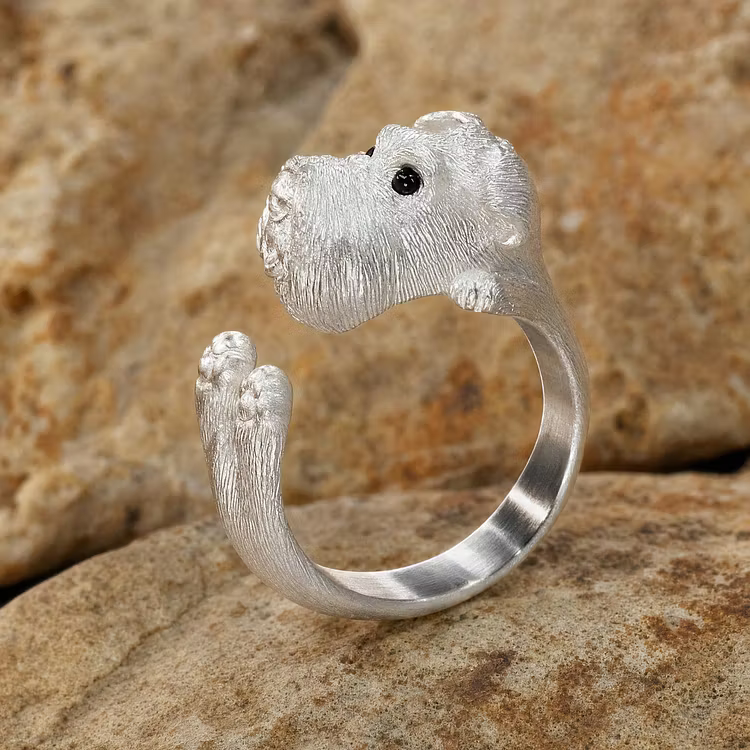 Aoaome Vintage Schnauzer Dog Silver Wrap Rings