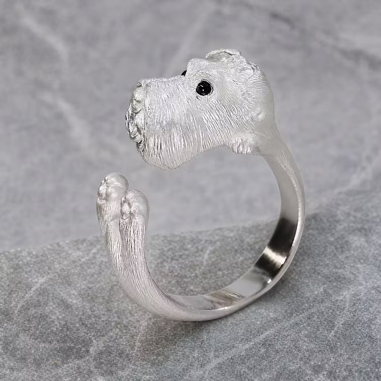 Aoaome Vintage Schnauzer Dog Silver Wrap Rings