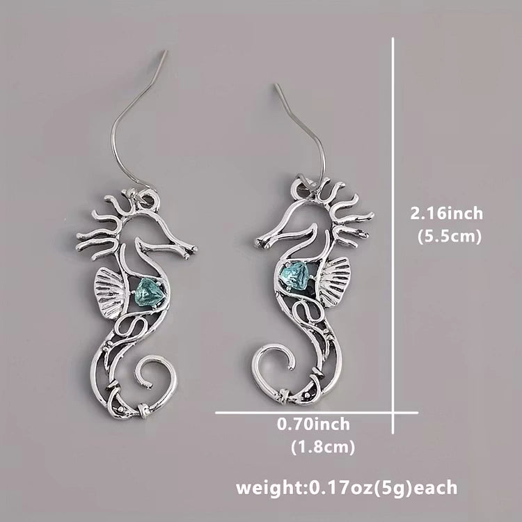 Aoaome Vintage Seahorse Sapphire Earrings