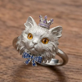 Aoaome Vintage Silver Cat with Sapphire Bow Amethyst Crown Rings