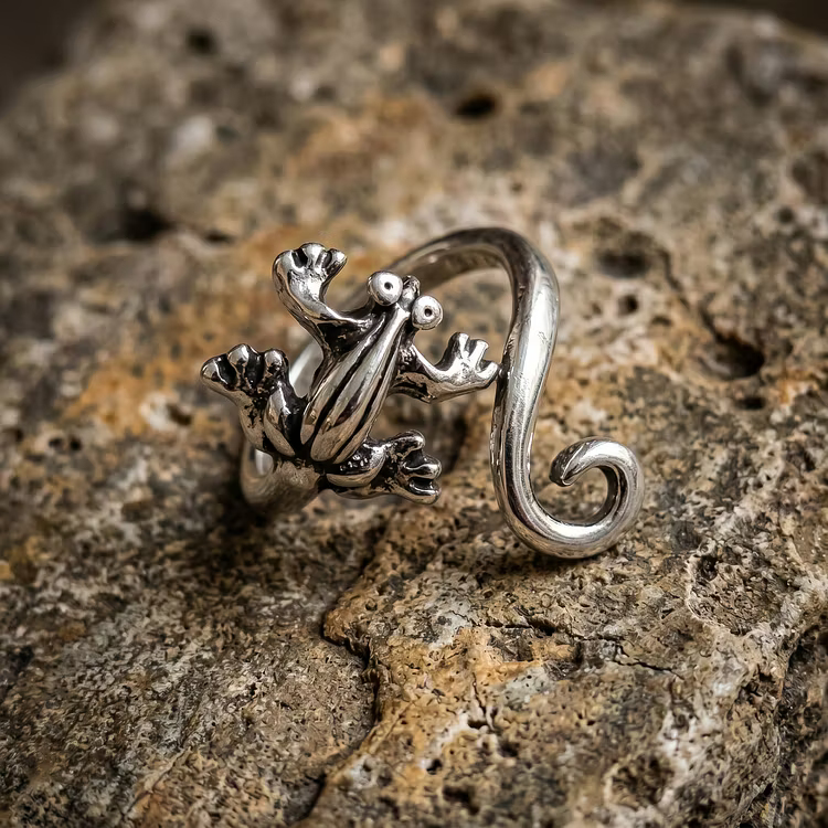 Aoaome Vintage Silver Frog Wrap Rings