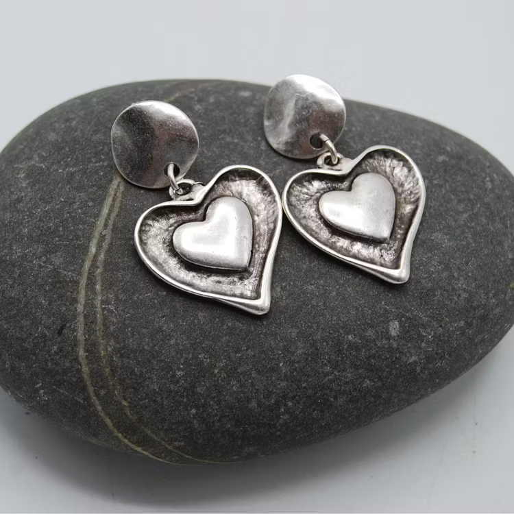 Aoaome Vintage Silver Heart Earrings