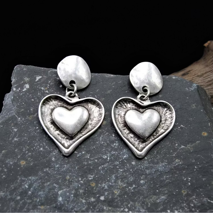 Aoaome Vintage Silver Heart Earrings