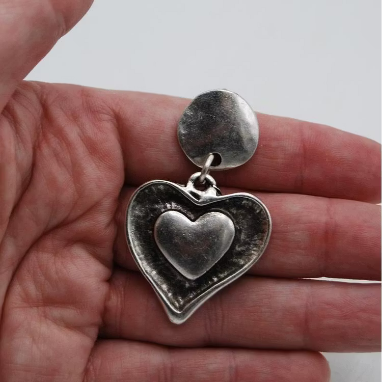 Aoaome Vintage Silver Heart Earrings