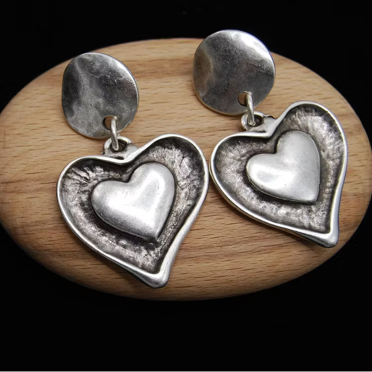 Aoaome Vintage Silver Heart Earrings