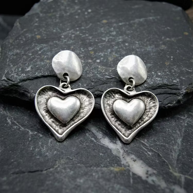 Aoaome Vintage Silver Heart Earrings