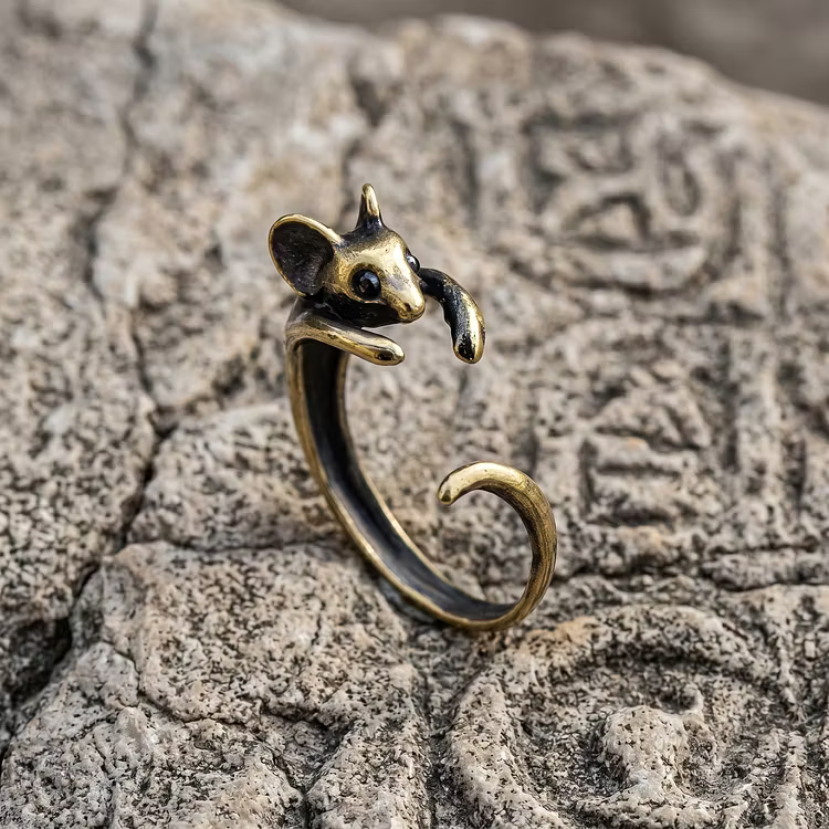 Aoaome Vintage Silver Mouse Wrap Rings