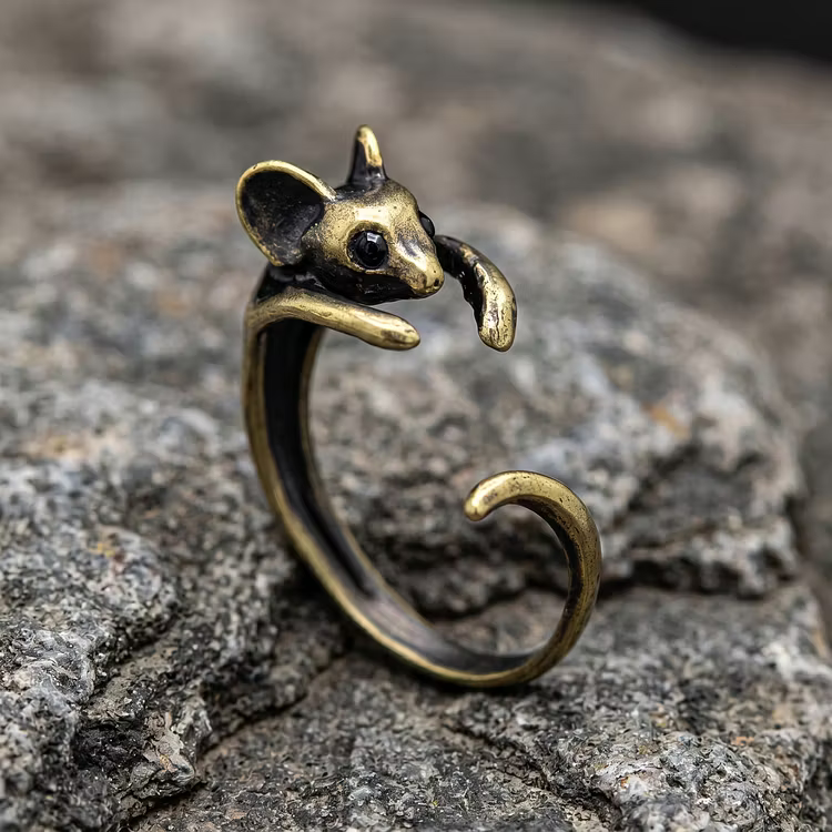 Aoaome Vintage Silver Mouse Wrap Rings