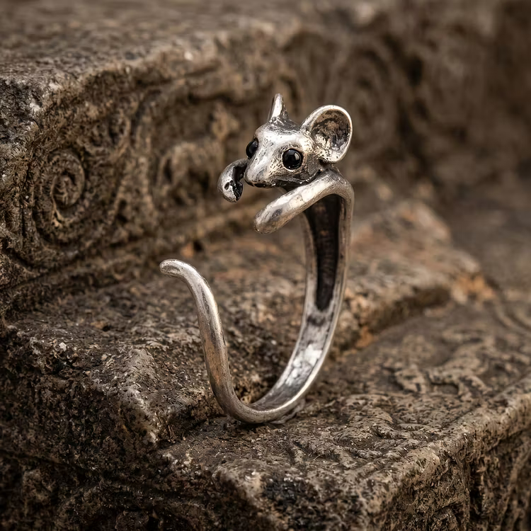 Aoaome Vintage Silver Mouse Wrap Rings