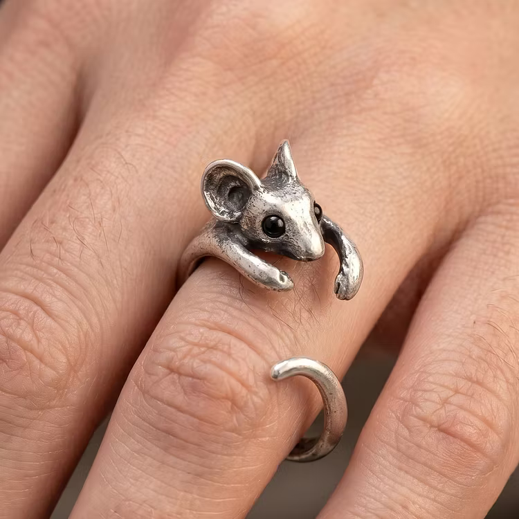 Aoaome Vintage Silver Mouse Wrap Rings