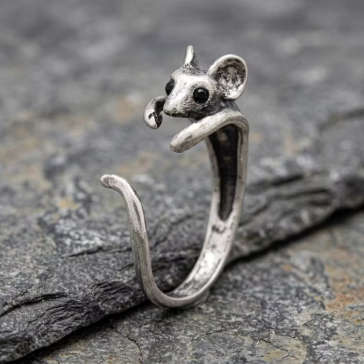 Aoaome Vintage Silver Mouse Wrap Rings