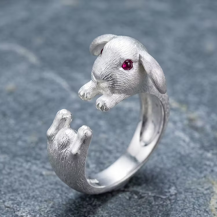 Aoaome Vintage Silver Rabbit Wrap Rings