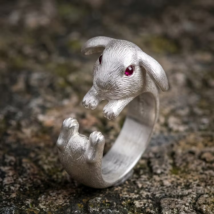 Aoaome Vintage Silver Rabbit Wrap Rings