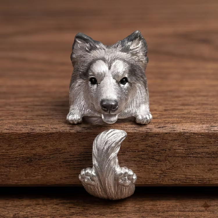 Aoaome Vintage Silver Shetland Sheepdog Open Rings