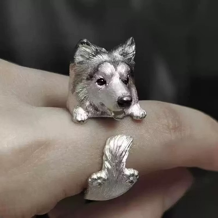 Aoaome Vintage Silver Shetland Sheepdog Open Rings