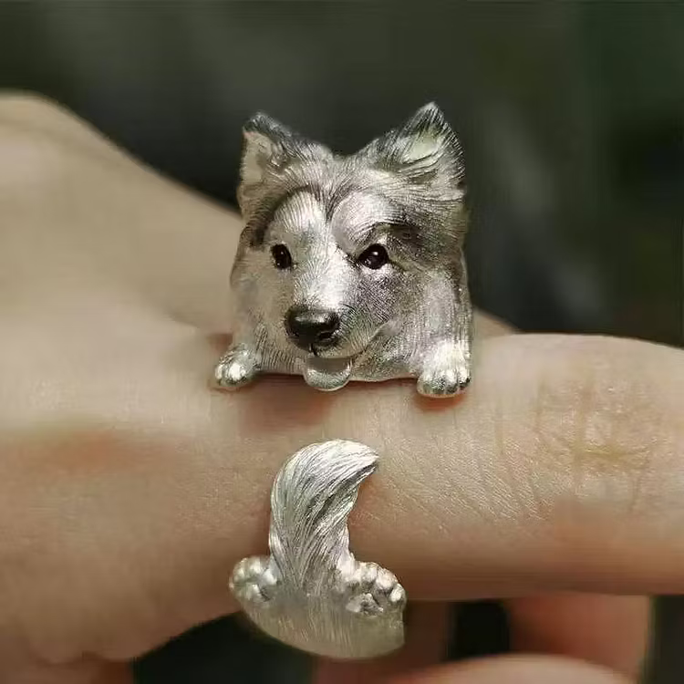 Aoaome Vintage Silver Shetland Sheepdog Open Rings