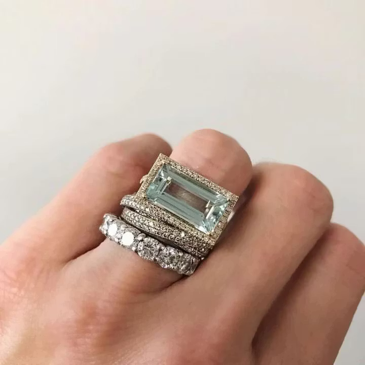 Aoaome Vintage Silver Turquoise Glass Rings