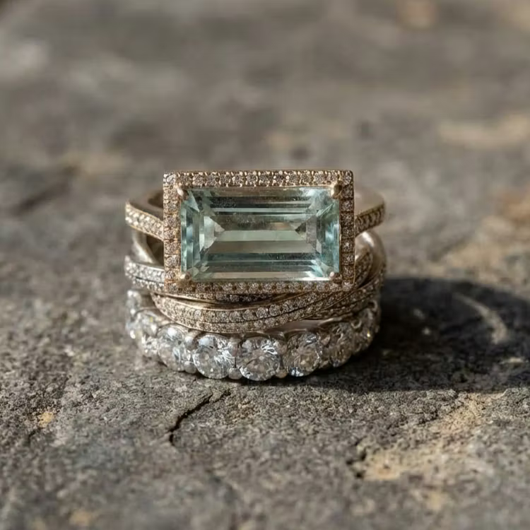Aoaome Vintage Silver Turquoise Glass Rings