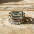 Aoaome Vintage Silver Turquoise Glass Rings