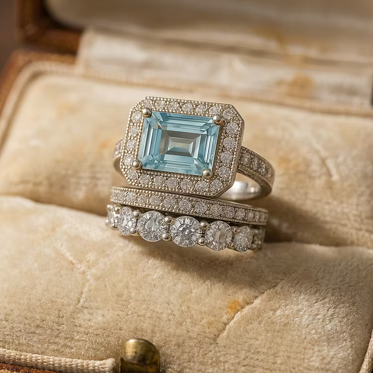 Aoaome Vintage Silver Turquoise Glass Rings