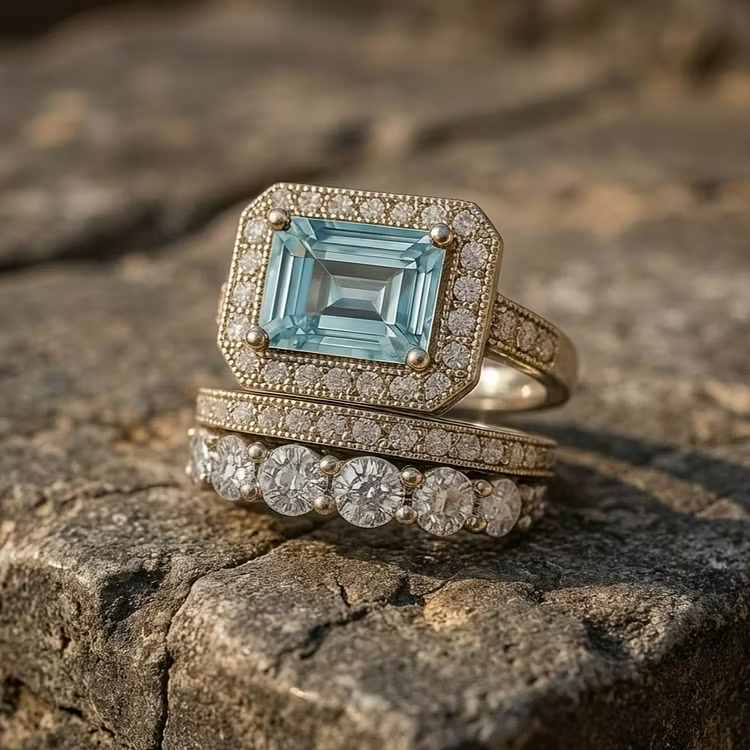 Aoaome Vintage Silver Turquoise Glass Rings