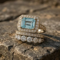 Aoaome Vintage Silver Turquoise Glass Rings