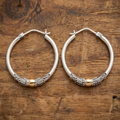 Aoaome Vintage Silvery Carved Pattern Hoop Earrings