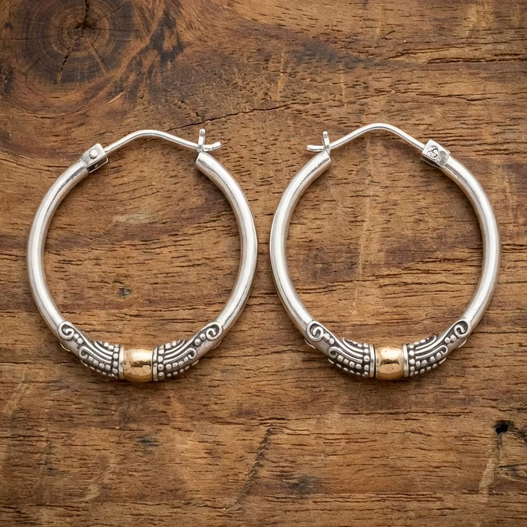Aoaome Vintage Silvery Carved Pattern Hoop Earrings