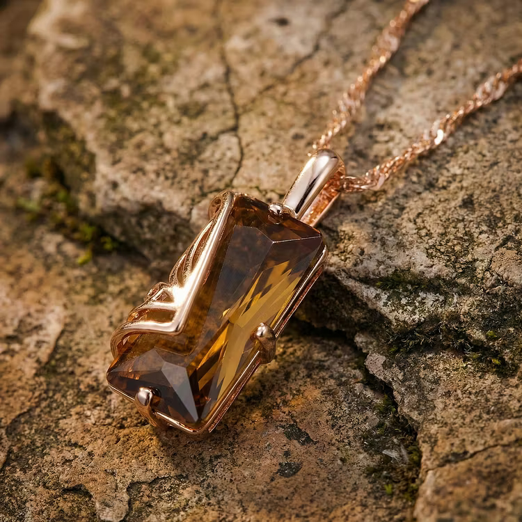 Aoaome Vintage Smoky Quartz Geometric Pendant Necklaces