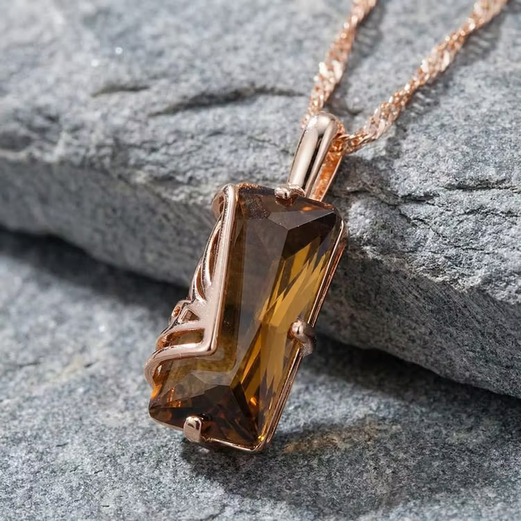 Aoaome Vintage Smoky Quartz Geometric Pendant Necklaces