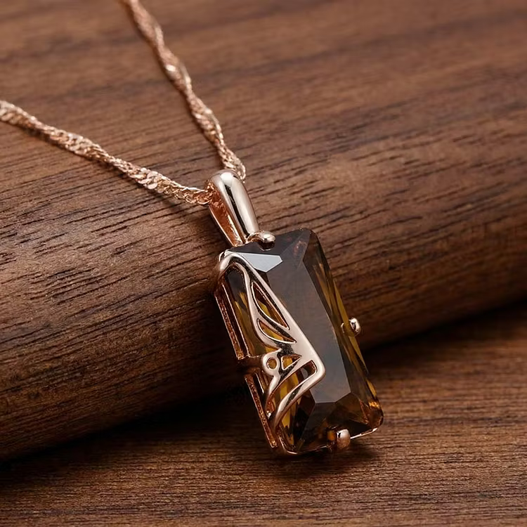 Aoaome Vintage Smoky Quartz Geometric Pendant Necklaces