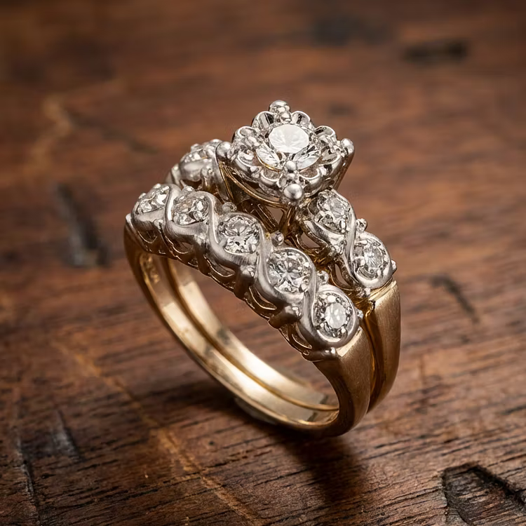Aoaome Vintage Sparkling Gold Rings