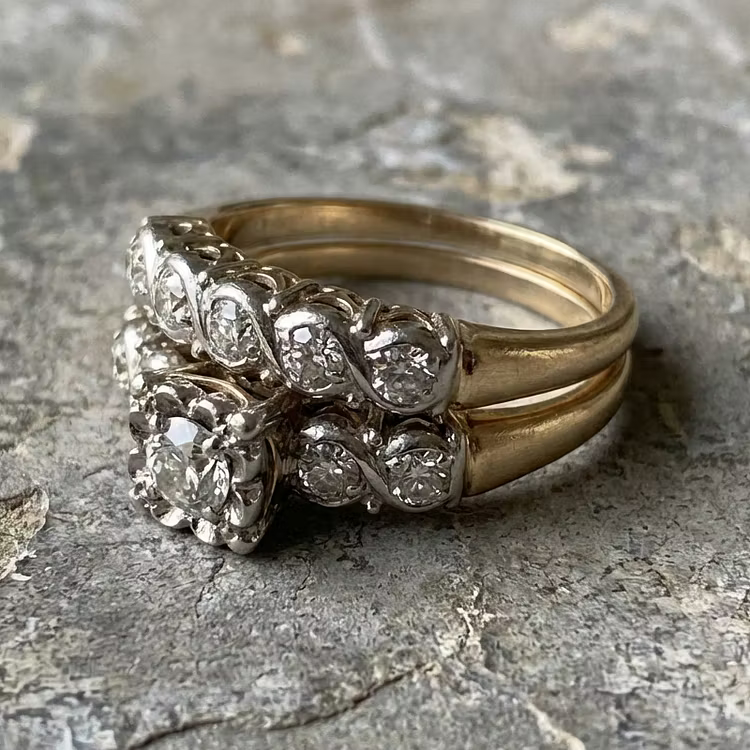 Aoaome Vintage Sparkling Gold Rings