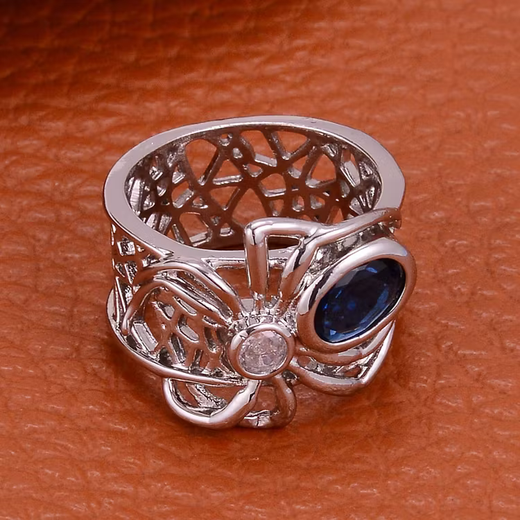 Aoaome Vintage Spider Web Blue Sapphire Silver Rings