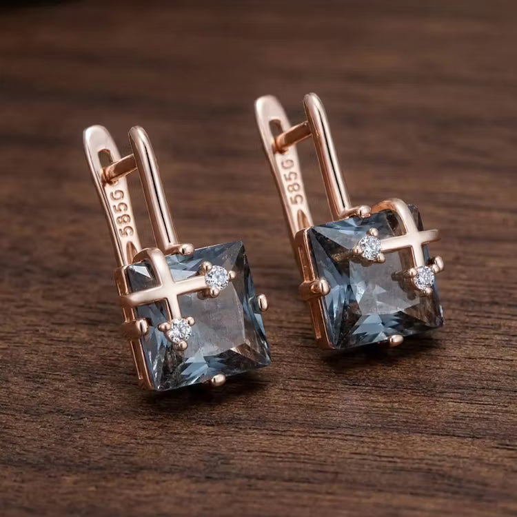 Aoaome Vintage Square Smoky Quartz Crystal Drop Earrings