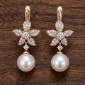 Aoaome Vintage Star Flower Crystal Pearl Dangle Earrings